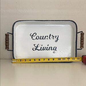 Country Living White Tray with Navy trim and Wooden Handles